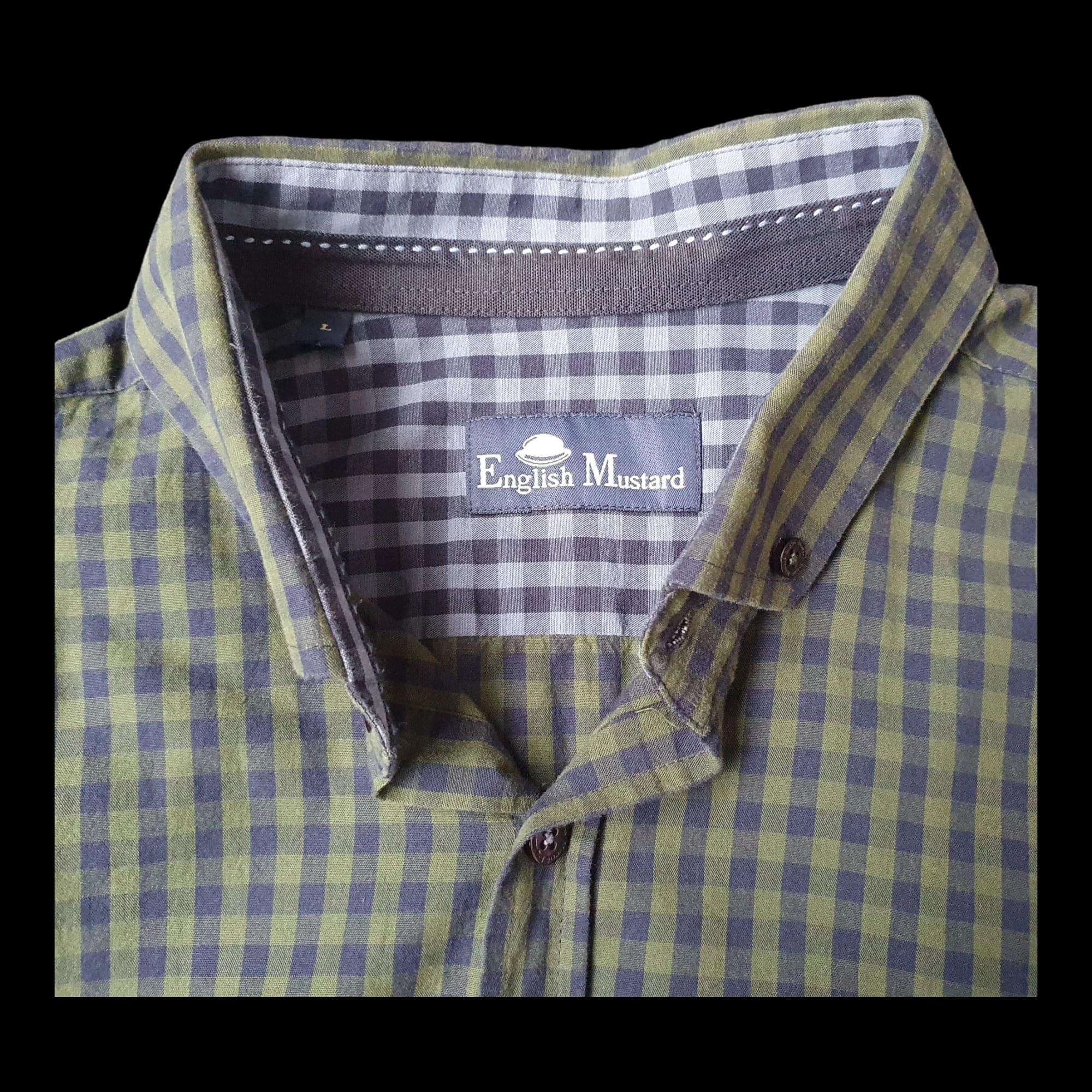 Mens Shirt English Mustard Green Blue Check Long Sleeve Uk